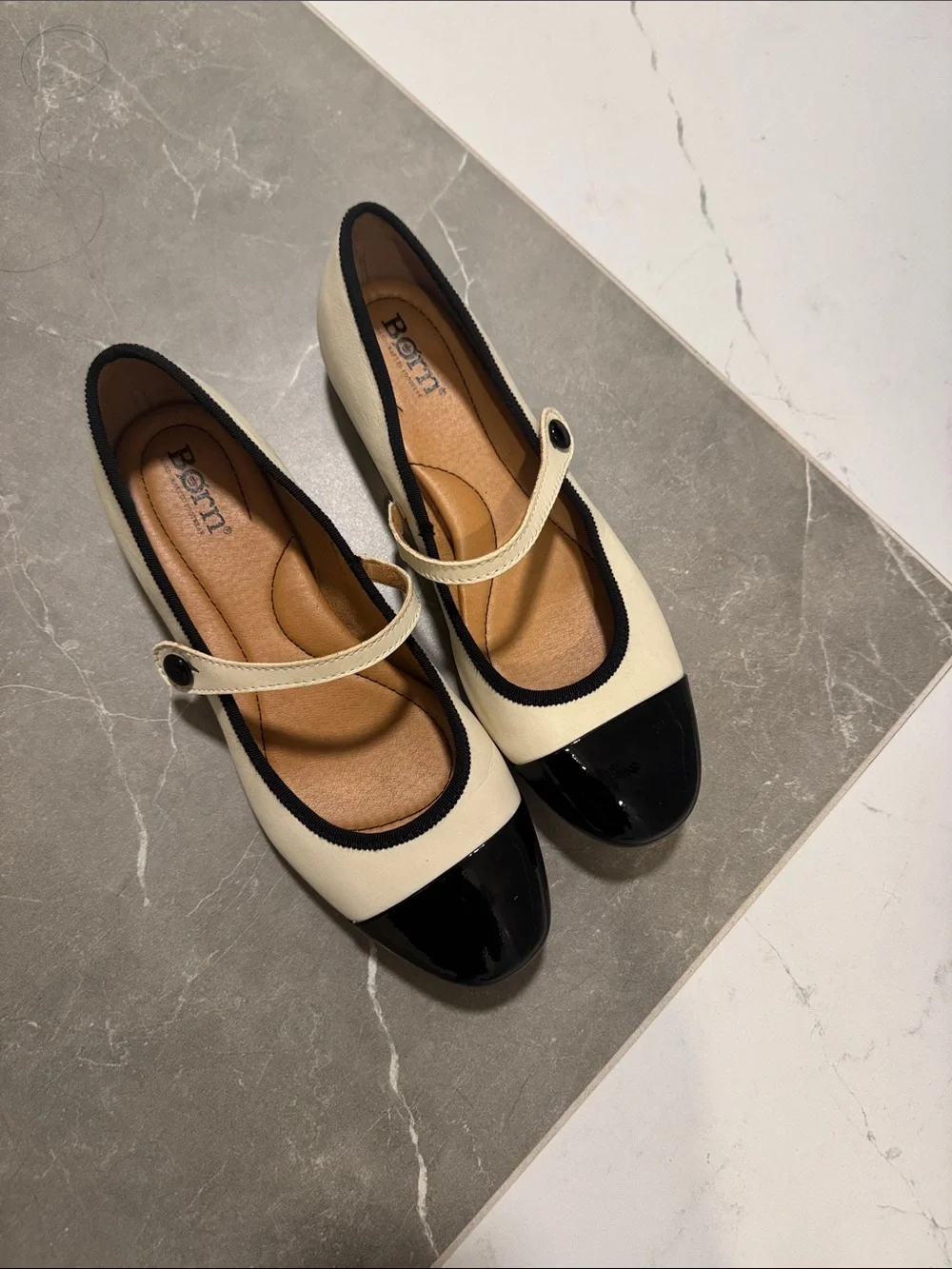 Born Two-Tone Black & Cream Mary Jane Flats